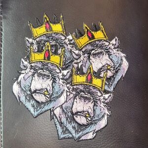 Black Leather Patch with Crowned Lions